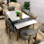 Luxury 6-Seater Modern Dining Table Set with Upholstered Curved Chairs