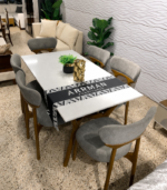 Luxury 6-Seater Modern Dining Table Set with Upholstered Curved Chairs