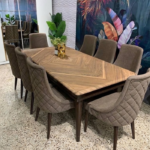 Luxury 8-Seater Walnut Dining Table Set with Diamond-Tufted Velvet Chairs
