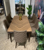 Luxury 8-Seater Walnut Dining Table Set with Diamond-Tufted Velvet Chairs - Image 2