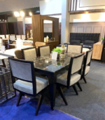 Modern 6-Seater Black Gold Marble Top Dining Table Set with Grey Upholstered Chairs - Image 2