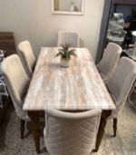 Luxury 6-Seater Beige Marble Top Dining Table Set with Diamond-Quilted Chairs - Image 2