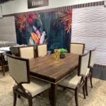 Classic Solid Wooden 6-Seater Dining Table Set with Beige Upholstered Cross-Back Chairs