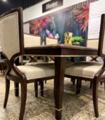 Classic Solid Wooden 6-Seater Dining Table Set with Beige Upholstered Cross-Back Chairs - Image 2