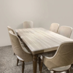 Minimalist Light Wood 6-Seater Dining Table Set with Textured Beige Chairs
