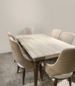 Minimalist Light Wood 6-Seater Dining Table Set with Textured Beige Chairs