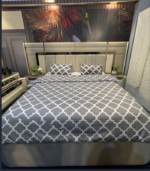 Luxury Upholstered King Size Bed Set with Split Headboard & Side Tables
