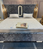Luxury Charcoal Velvet King Size Bed Set with LED Headboard & Built-In Sconces