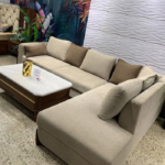 Modern L-Shaped Bouclé Sectional Sofa Set with Accent Pillows & Coffee Table