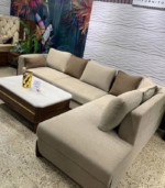 Modern L-Shaped Bouclé Sectional Sofa Set with Accent Pillows & Coffee Table