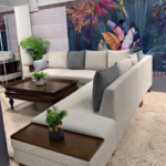 Modern U-Shaped Bouclé Sectional Sofa with Integrated Wooden Armrest Tray & Wooden Legs