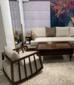 Modern U-Shaped Bouclé Sectional Sofa with Integrated Wooden Armrest Tray & Wooden Legs - Image 2