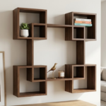 4-Cube Symmetrical Interlocking Floating Wall Shelf (Geometric Wooden Wall Display)